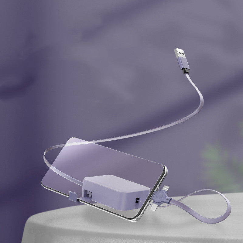Transparent electronic device with USB cable on a gradient purple background