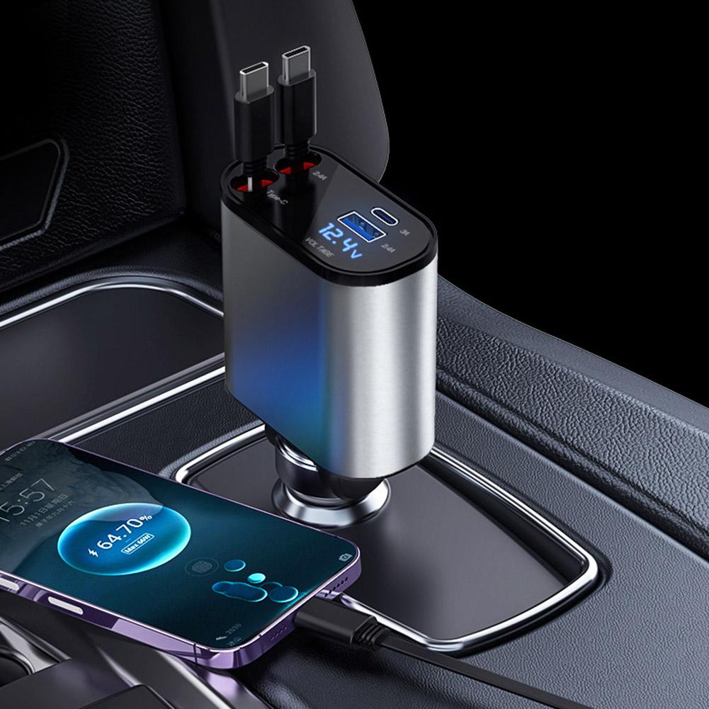 🚗 4-in-1 Retractable Car Charger – Fast & Tangle-Free Charging