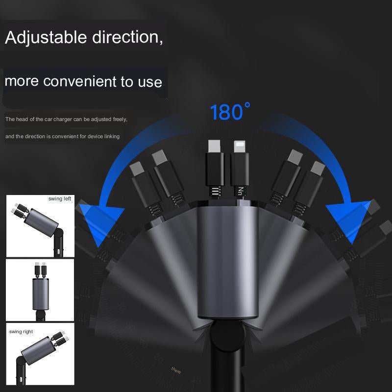 🚗 4-in-1 Retractable Car Charger – Fast & Tangle-Free Charging