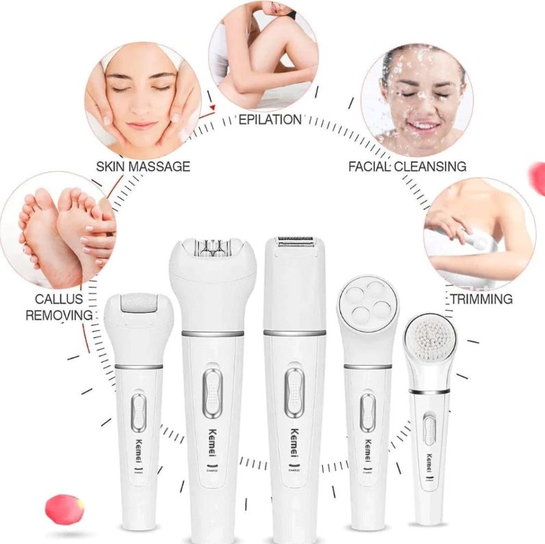 Kemei 5-in-1 Beauty Tools Kit KM-2199 | Epilator, Shaver & Massager