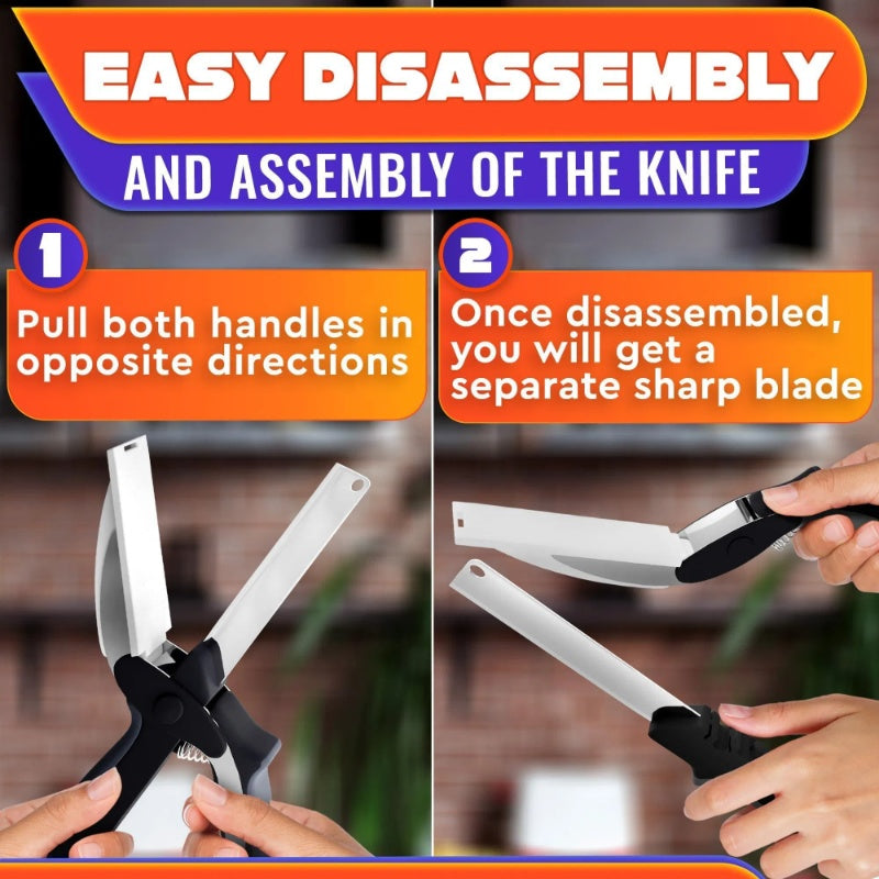 Instructions for easy disassembly and assembly of a knife with text and images.