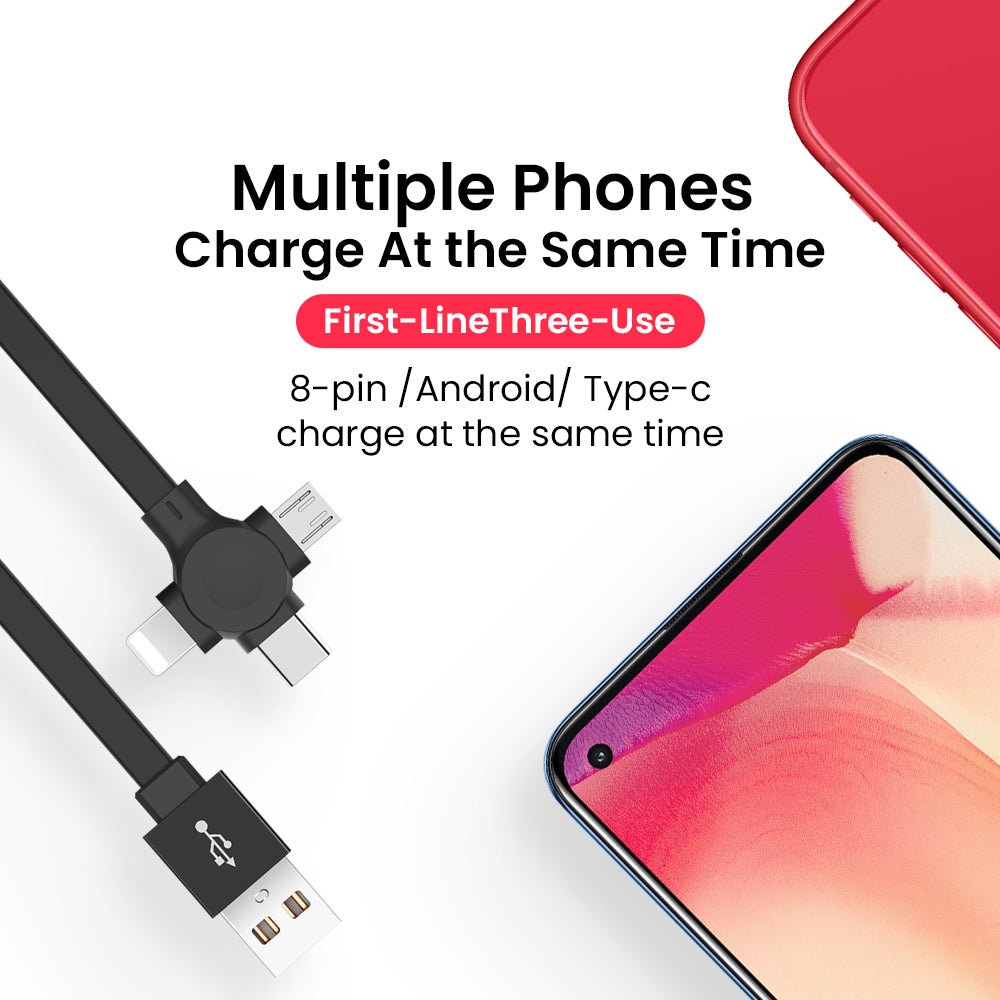 Multifunctional charging cable with smartphone display on a white background